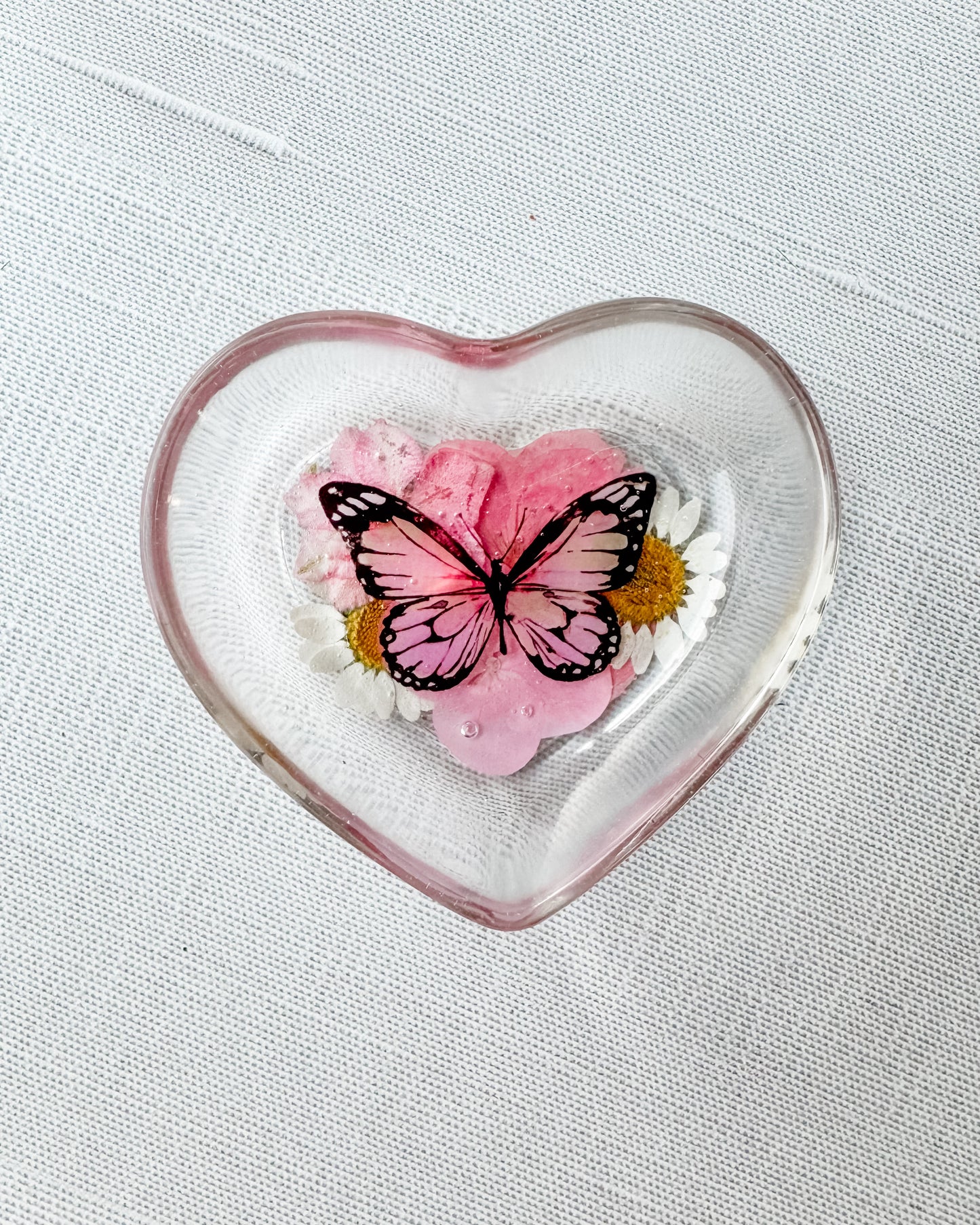 Mini Heart Resin Trinket Dish - Pink Butterfly