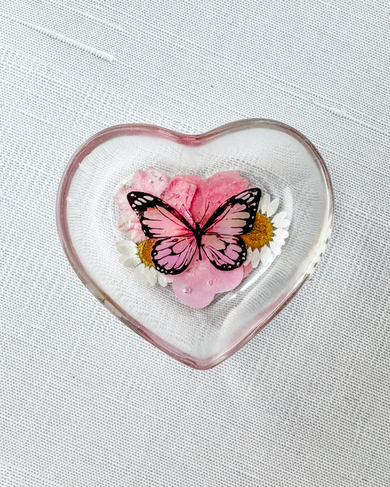 Mini Heart Resin Trinket Dish - Pink Butterfly