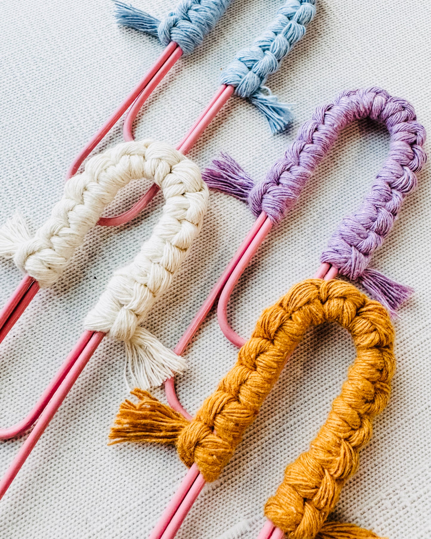 Macrame Paperclip Bookmarks - Light Pink Paperclip