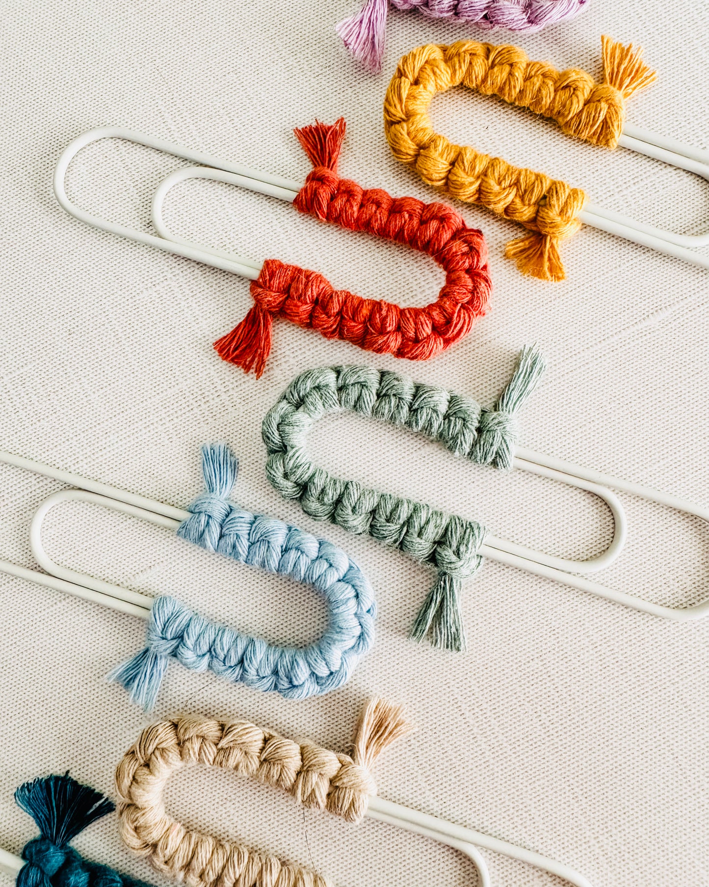 Macrame Paperclip Bookmarks - Soft Grey Paperclip