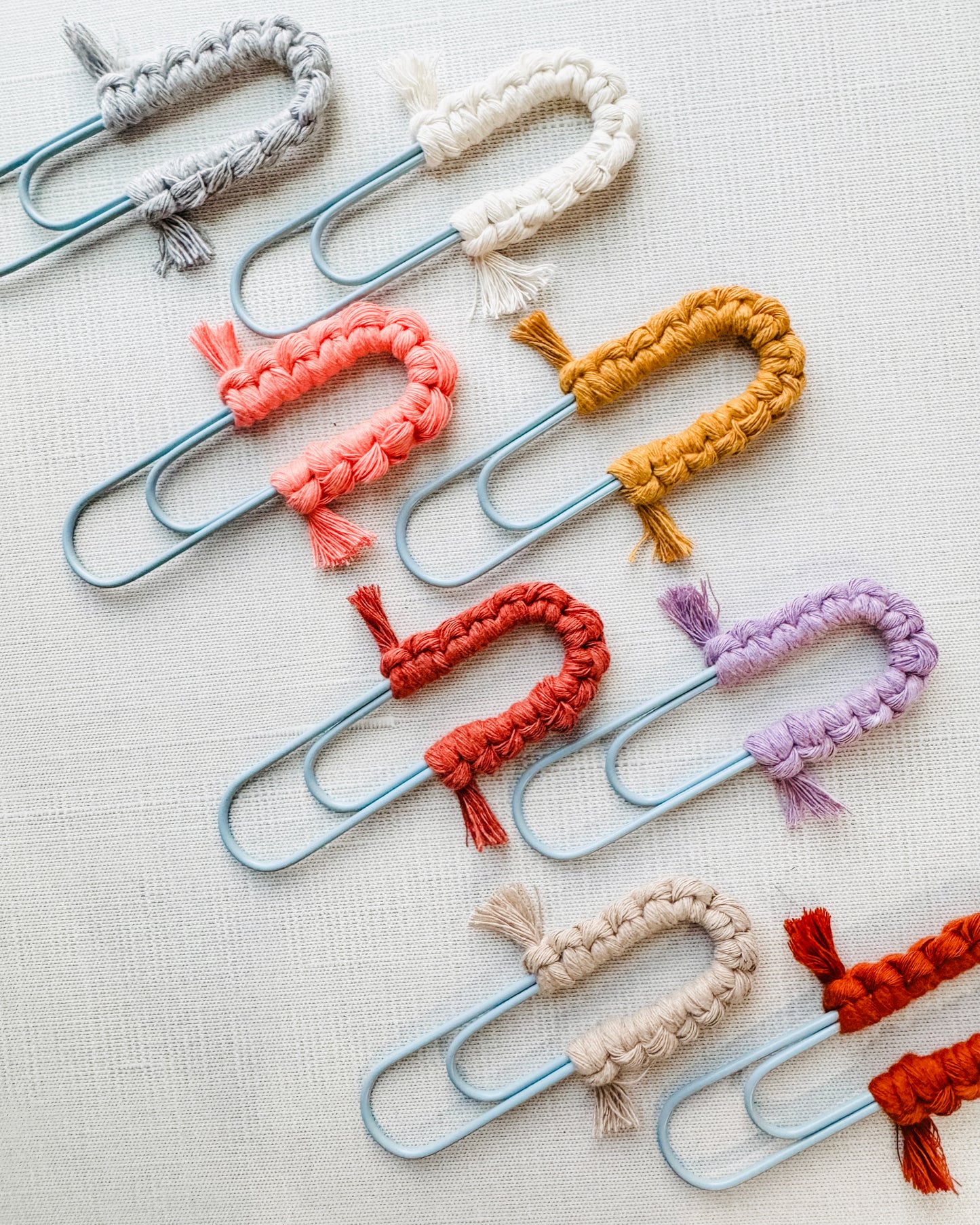 Macrame Paperclip Bookmarks - Light Blue Paperclip