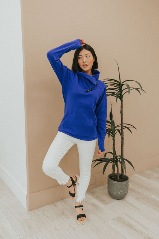 Get Together Classic Zip Cowl Sweatshirt - Royal Blue