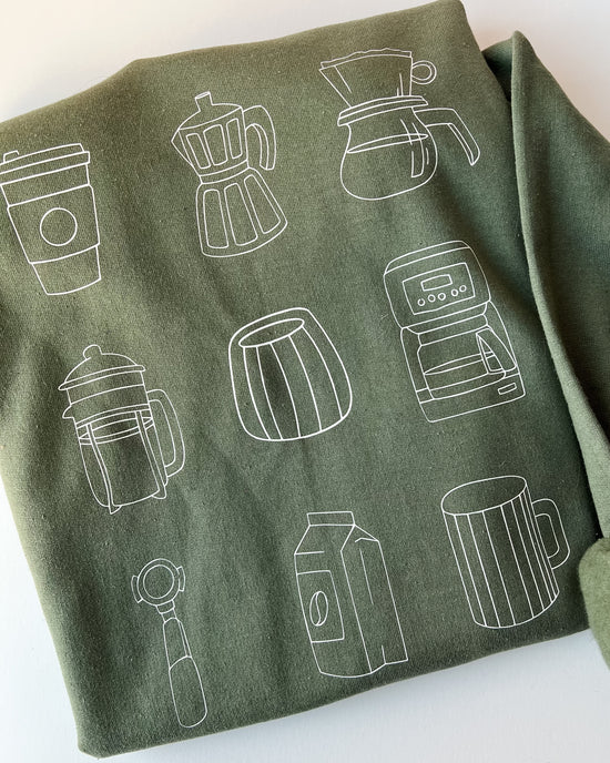 All Things Coffee Crewneck - Military Green