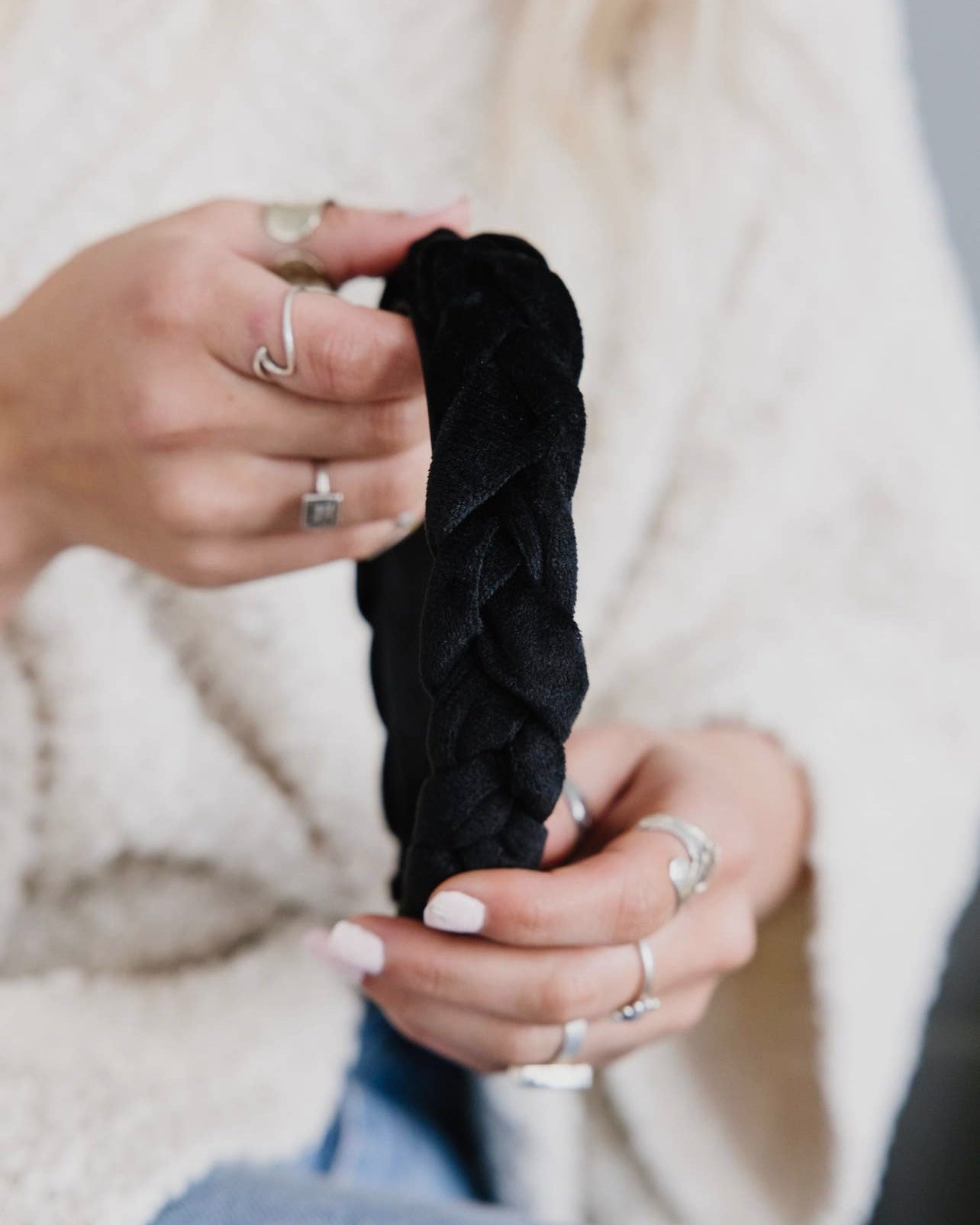 Black Velvet Braided Headband