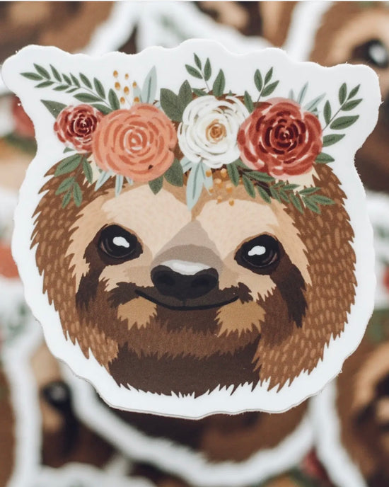 Sloth Floral Crown Sticker