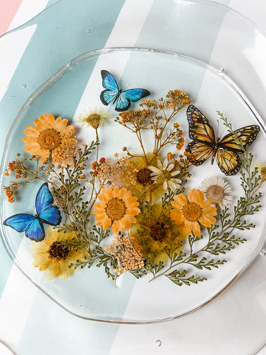 Floral Butterfly Resin Trinket Tray