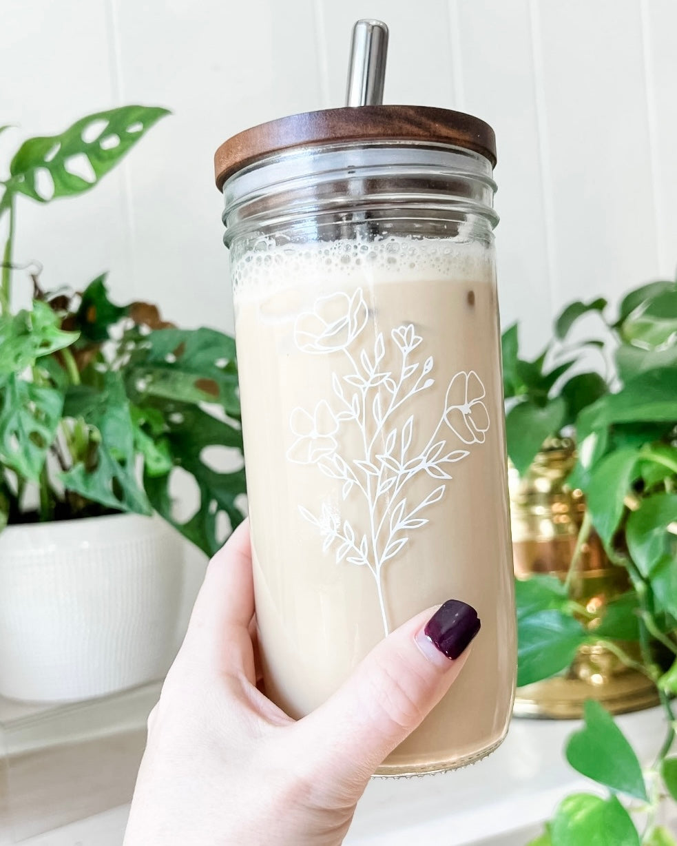 Wildflower Glass Jar Tumbler