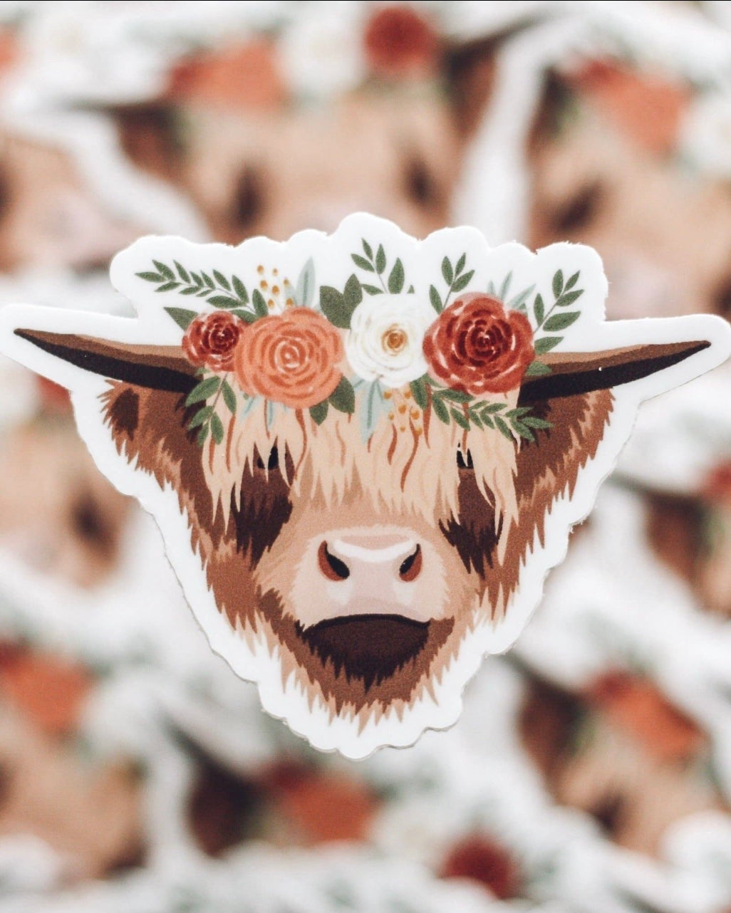 Highland Cow Floral Crown Sticker